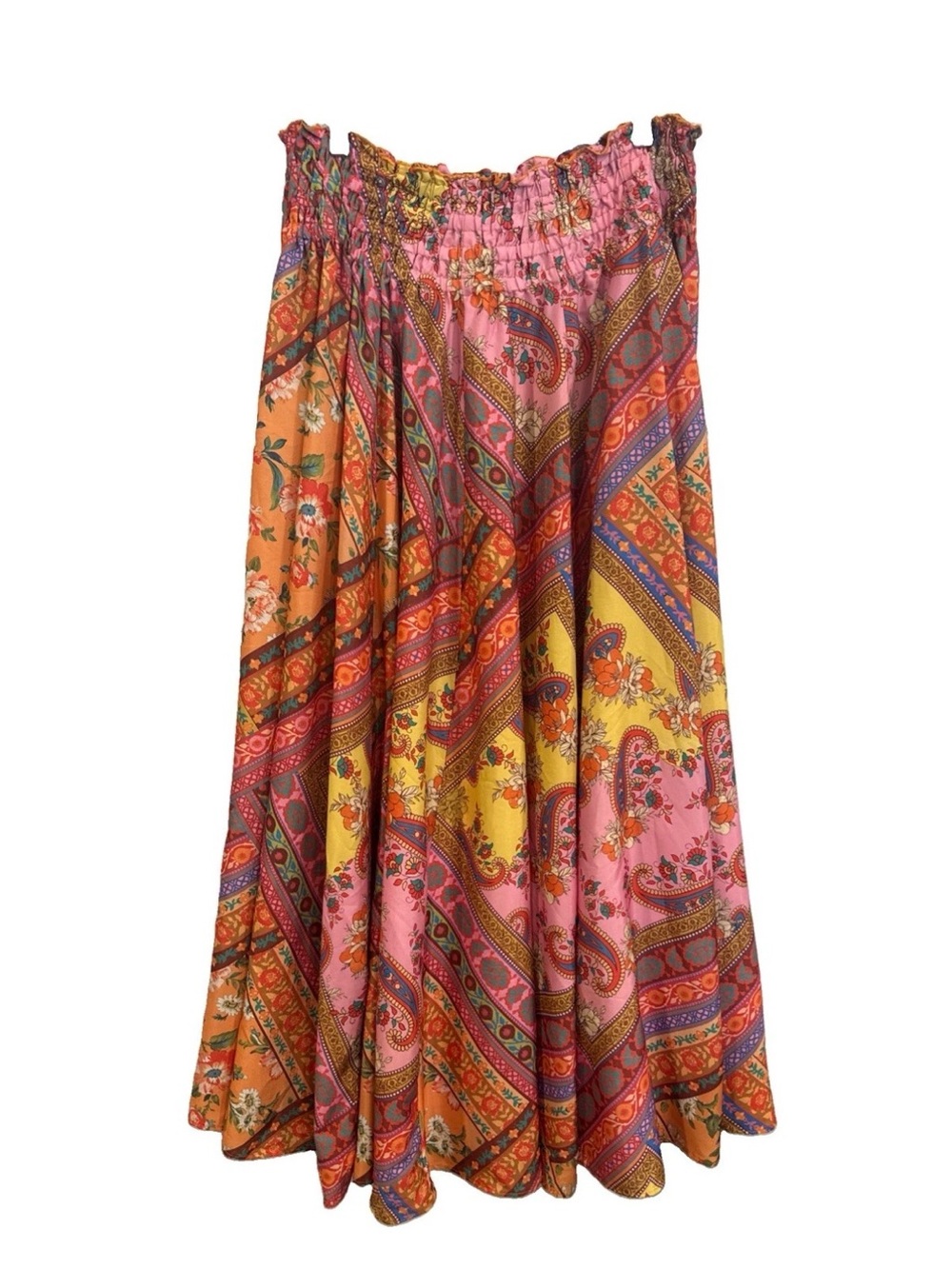 Calypso St. Barth Multicolor Smocked Floral Long Hostess Skirt Sz XL